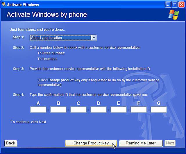 windows xp phone activation